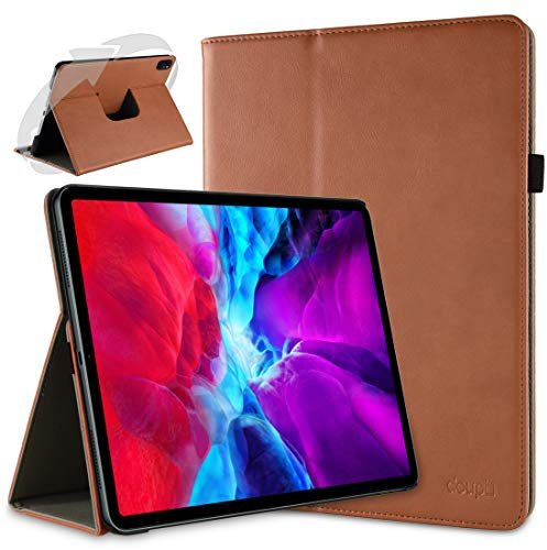 doupi Deluxe Protección Funda para iPad Pro 12,9 Pulgadas 2020, 2021, Smart Sleep/Wake Up función 360 Grados giratoria del Caso del Soporte Bolsa, Marrón