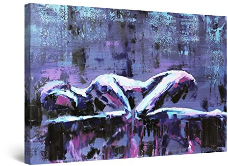 Startonight Bilder Frau Ruht Lila - Leinwandbilder Moderne Kunst - Abstrakte Wanddeko Kunstdrucke, Wandbilder XXL Wohnzimmer Groß Wand Bild 80 x 120 cm, Tag Nacht Effekt, Elegante Geschenkidee Deko