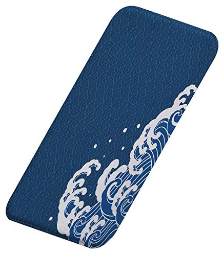 A.Monamour Antidérapant Absorbant Lavable Tapis de Bain Modèle de Vague Océan Asiatique Japonais Mer Doux Flanelle Tapis pour WC Salle de Bain Lavabo Baignoire Douche Cuisine Evier Salon Chambre