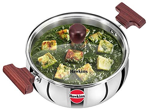 Hawkins 3 Litre Cook n Serve Triply Stainless Steel Handi with Glass Lid, Induction Sauce Pan, Biryani Handi, Silver