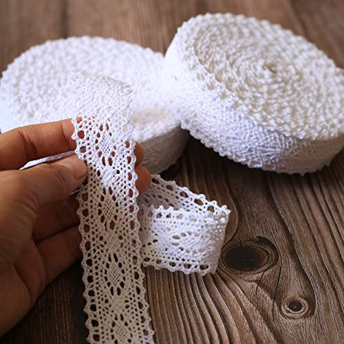 ToBeIT Vintage spitzenband aus Baumwolle- ca. 20meter 3m spitzenband Dekoband Zierband Spitzenstoff Spitzenborte für Nähen Handwerk Hochzeit Deko Scrapbooking Geschenkbox (Aweiss/20meter)