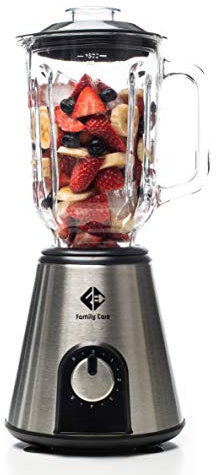 Family Care Glass Blender, American Blender 1000W, Stainless Steel Base, 6 Titanium Blades, 7 Speeds with Ice Crusher Function, Glass Cup 1.5 Litres