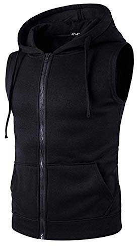 APAELEA Uomo Senza Maniche Felpa Sportivi Maglia Fodera in Pile Cappuccio Colore Solido Gym Tank Top con Tasche,Nero,M