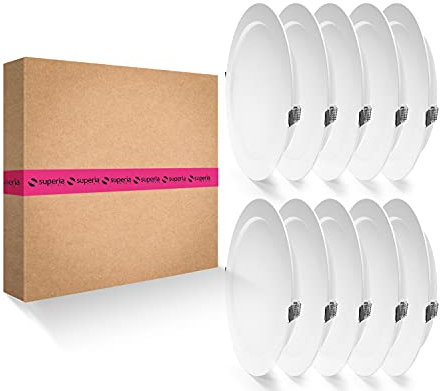 Superia Lot de 10 panneaux LED ronds encastrables au plafond, 18 W (équivaut à 120 W), 1800 lm, couleur blanche, lumière neutre de 4 000 K, pour bureau ou maison