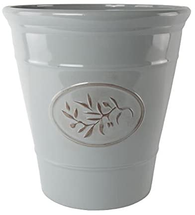 Classic Olive Outdoor Plastic Planter With Glossy Finish 40cm Frost Proof Long Lasting Flower Pot Garden Planter-Grey