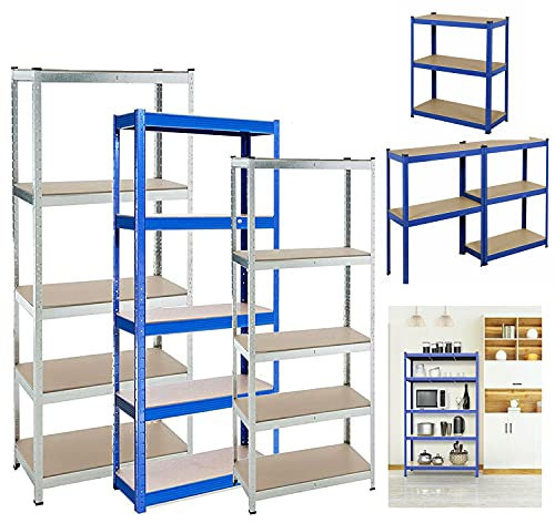 Étagère pour charges lourdes - 170 x 75 x 30 cm - 5 tablettes - Panneau MDF - Étagère de rangement pour cave, atelier, jusqu'à 875 kg - Design sans rainure - Bleu
