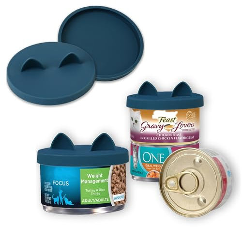 OHMO Pet Can Tin Lids, Small Size BPA Free Silicone Covers for Cat and Dog Food (70-85g), Dark Blue, 2-Pack