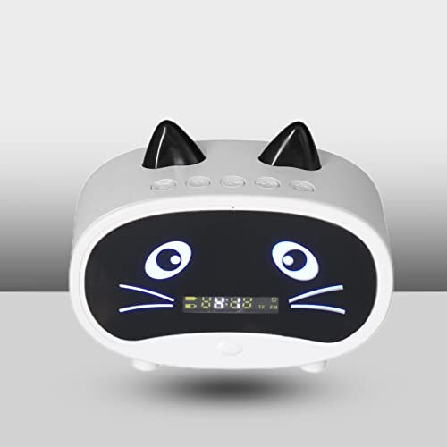 Bluetooth Speaker,Small Alarm Clock Radio for Bedrooms,Dual Alarm, LED Display,Cute Cat Ear Design Supports Memory and USB Sound Cards,FM Radio,Built in1000mHA Battery for Bedroom Office(White)