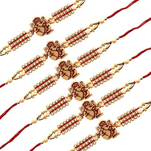 Aport Presents Ganesh Ji Lord Ganesha Designer Raksha Bandhan Geschenk Moli Armband Gott Für Bruder/Bhaiya Mit Roli Tilak Pack (Set Von 6) #Aport-2477
