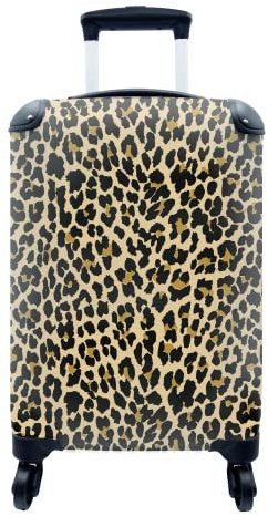 MuchoWow© Koffer Handgepäck Trolley Rollkoffer Kleine Reisekoffer mit 4 Rollen - Leopard - Mantel - Schnittmuster - Cabin Size < 55x40x23 & 55x40x20 cm - Fotokoffer - Kabinenkoffer - Boardgepäck