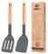 Pack of 2 Silicone Cooking Spatula, Heat Resistant Solid Turner, Non Stick Slotted Spatulas with Wooden Handle,Ideal Wood Kitchen Utensils Set for Frying, Baking, Flipping, Turning (Gray)