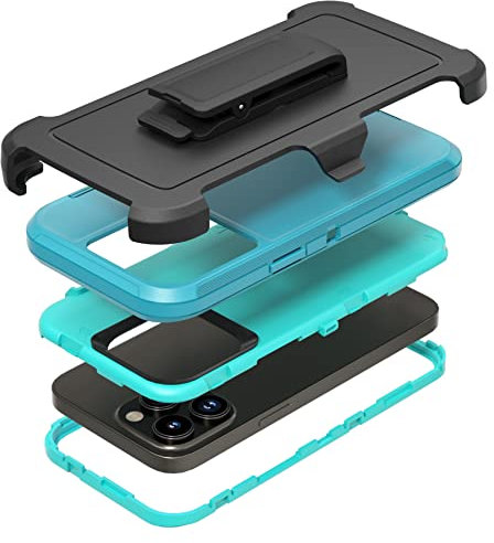 Niubity Robuste Handyhülle für Apple iPhone 14 Pro Max, mit Gürtelclip-Holster und Ständer, strapazierfähig, stoßfest, Schutzhülle für iPhone 14 Pro Max 6,7 Zoll (17 cm) Handy (Blaugrün + Hellblau)