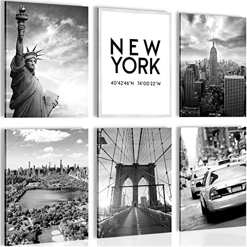 Novart Wandbilder - KEIN EXTRA RAHMEN BENÖTIGT - Wohnzimmer Büro - Bilder Modern New York City - Schwarz Weiss - N013165a