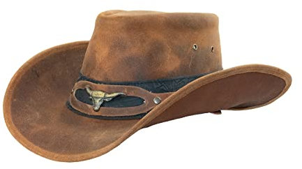 Black Jungle Ontario Outdoor Western Lederhut Australien Cowboy Lederhüte Reiterhut Unisex (as3, Alpha, m, Ocker/Schwarz)