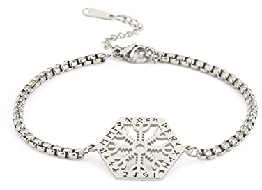 UNIFT Viking Rune Schneeflocken Armband für Frauen Mädchen Viking Nordic 24 Alphabet Runen Schneeflocke Disc Anhänger Armband Amulett Schmuck