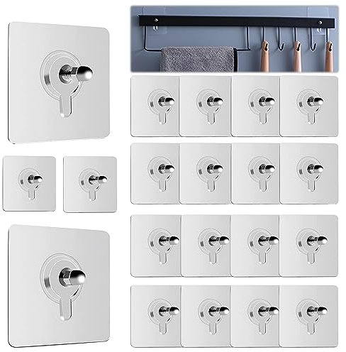 20 Stück Bilderhaken Selbstklebend, Transparent Klebehaken, 11 & 18 mm Schraubstange, Klebeschrauben Bilderrahmen Haken mit Schrauben, Wandbefestigung Ohne Bohren, Maximale Belastung 5 kg