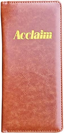 Acclaim Rigid Lawn Bowls Bowling Scorecard Holder Lightly Padded Synthetic Leather Look Finish 23 cm x 11 cm with Spring Clip & Pen Loop (Brown)