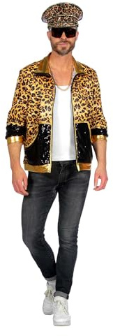 WILBERS & WILBERS - Giacca da Festa con Stampa Leopardata | Giacca da allenamento in stile anni '80/'90, da uomo, Carnevale, feste a tema, streetwear