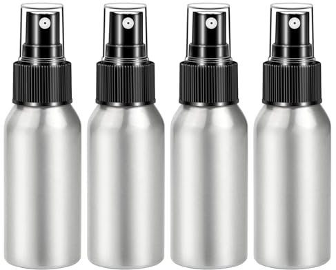 DecorDwell Paquete de 4 Botellas de Spray de Aluminio 80ML Rellenables Portátiles Botella Pulverizadora Pequeña Atomizador Mini Botellas de Metal Vacías para Rellenar Botellas de Viaje