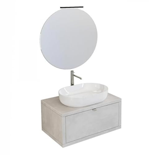 IMPERIAL BAGNO - Hängender Badezimmerschrank 80 cm Betonoptik Himmelgrau mit Spiegel Domino