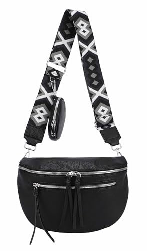 ITALYSHOP24 Damen Tasche Umhängetasche Brusttasche Muster Gürtel Bauchtasche Crossbody Gürteltasche Hüfttasche Crossover Bodybag Schultertasche Handytasche Leder Optik Blau