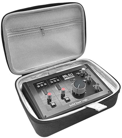 Musiin Custom Audio Interface Case Compatible with SSL2+ MKII OTG(Grey) | Fitted EVA hardshell case with soft lining, handle and dual zippers.