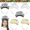 6 Stück Silvester Haarreif, 2025 Happy New Year Kopfschmuck, Silvester Deko Tiara Stirnband, Neujahr Fotorequisiten, Silvester Haarreif Kopfbedeckung, Weihnachten Haarschmuck Party Kostüm Zubehör