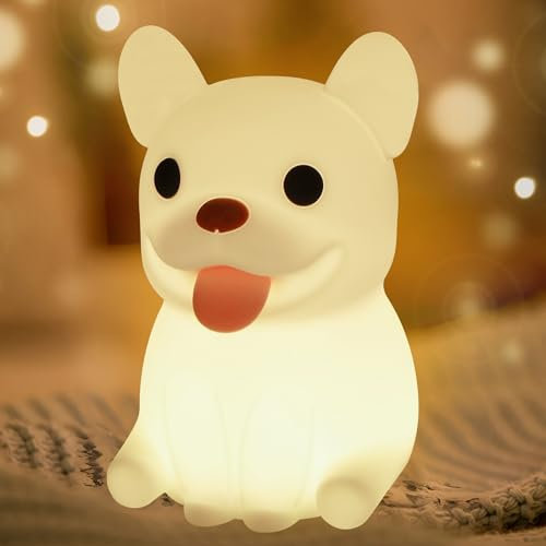 Französische Bulldogge Nachtlicht, niedliche Welpe Silikon Lampe mit Timer, USB wiederaufladbar dimmbar Zimmer Nachttisch Schlafzimmer Dekoration, Geburtstag Geschenk für Mädchen Jungen Tierliebhaber