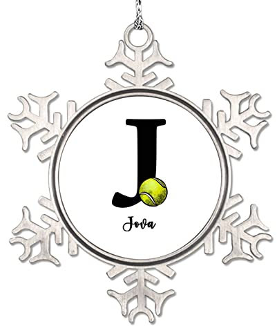 Lmmixee Initial Letter J Snowflake Ornament Tennis Ball Monogramm Ornament for Christmas Tree Decor Personalized Christmas Ornaments 2023 Christmas New Year Gifts 7,6 cm