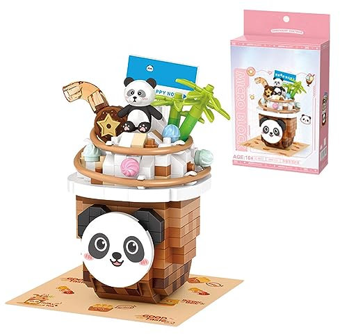 Glimetal Kreativ Panda Teetasse Bausteine 380 Teile Klemmbausteine Modular Bär Baukasten Adventskalender 2024 für Kinder Erwachsene