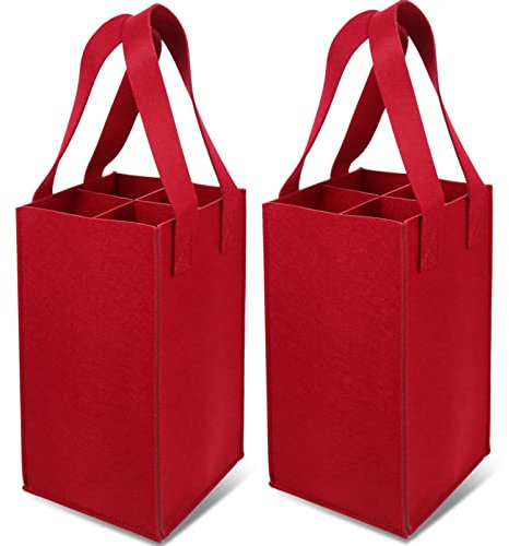 Ciieeo 2pcs Felt Wine Bottle Carrier Bag, Portable 4-Bottle Red Wine Storage Bag with Removable Dividers for Beer Holder