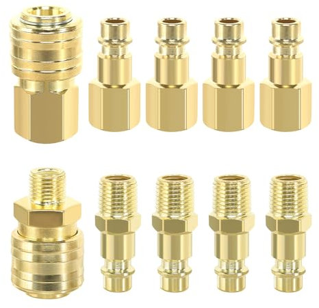 10-Pcs air Line Connectors 1/4 BSP Couplings and Plug Kit for Compressor Fittings