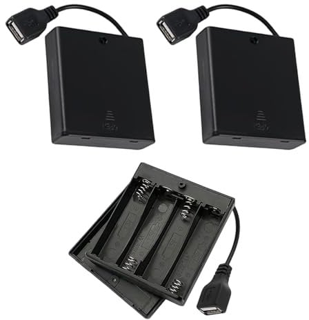 3 PCS 4 AA Battery Holder Case, 5V-6V USB Switch, Plastic Battery Storage Box with Wires, Battery Case Box Holder with On/Off Switch (Black)