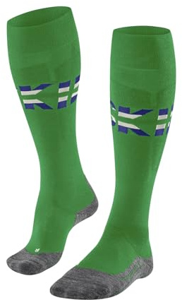 FALKE Herren Skisocken SK4 Advanced M Kh Wolle Funktionsmaterial warm dünn 1 Paar, Grün Grass Green 7014 Stripe, 44-45