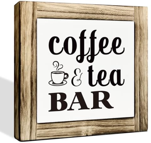 Coffee Decor, Box Sign Wood Desk Sign Decor, Coffee & Tea Bar Sign, Coffee Lover Home Decor, Home Bar Decor, Coffee Station Decor, Rustic Kitchen Sign, Farmhouse Decor for Shelf Table