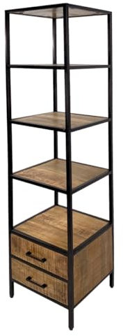 Amago home Bücherregal Vitrine Bücherbord 40x180x40 cm 2X Schubladen Metall Gestell Holzböden massiv
