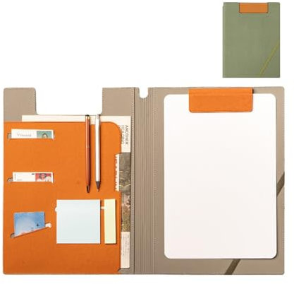 Schreibmappe A4 Klemmbrett Mappe mit Magnetischer Verschluss,organizer büro mappe, Dokumentenmappe für Unternehmen,PU Leder Schreibmappe mit Kartenhalter,PU Kunstleder Konferenzmappe (Grün)