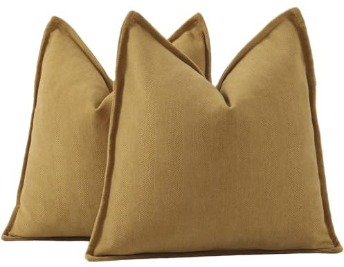 Madizz 2er Set Schlicht Chenille Kissenbezügen Weiche dekorative Kissenbezüge für Sofa Schlafzimmer Kissenhülle Senfgelb 50x50 cm Quadrat