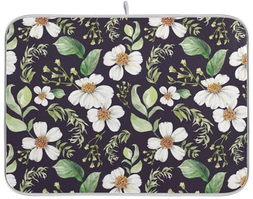 Sevdomey Tapete de secado de platos floral pequeño vintage para encimera de cocina, tapete escurridor de platos altamente absorbente con respaldo de goma antideslizante, 18 x 24 pulgadas