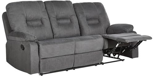 Beliani 3-Sitzer Sofa mit Liegefunktion Stoff dunkelgrau manuell verstellbar Bergen II