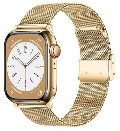 YDxingY Bracelet de montre Compatible avec Apple Watch 42mm/44mm/45mm/49mm,Bracelet maille milanaise Bracelet en Acier Inoxydable,pour IWatch SE Series 9 8 7 6 5 4 3 2 1,Or