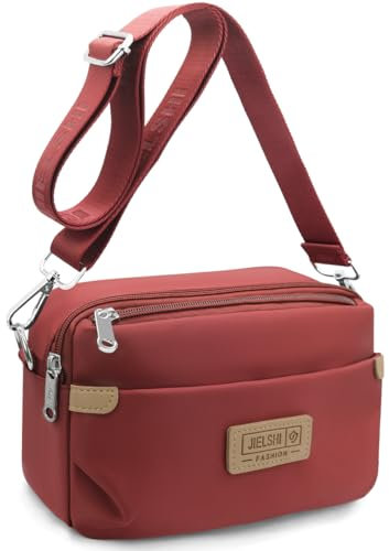 REETEE Umhängetasche Damen Wasserdicht Nylon Kleine Handtasche Damen mit Vielen Fächern Crossbody Bags Handytasche zum Umhängen Klein Schultertaschen mit Verstellbar Abnehmbar Breiter Gurt (Rotwein)