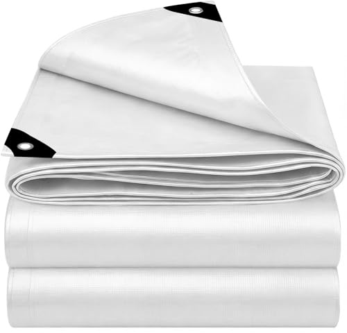 EEATUZTL Blanco Lonas Impermeables Exterior, Lonas de Exterior Reforzado PE con Ojales, Duradera Toldo Impermeable para Jardín, Piscinia, Terrazas, Vehículos, Coche, Muebles, Leña - 2x2m