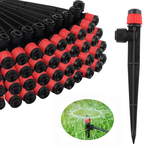 Kalolary Goutteurs d'eau D'irrigation, Émetteurs Goutte à Goutte Réglables Irrigation Goutte à Goutte à Micro-débit Système D'arrosage à 360 Degrés pour Tube 4mm/7mm (Vortex-50P, Rouge)