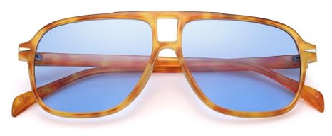 COASION Retro Pilot Sonnenbrille für Frauen Männer Klassisch Rechteckig Doppelsteg Brille Übergröße 70er Jahre Vintage Eyewear UV400 Schutz(Schildpatt Gestell/Blau getönte Gläser)