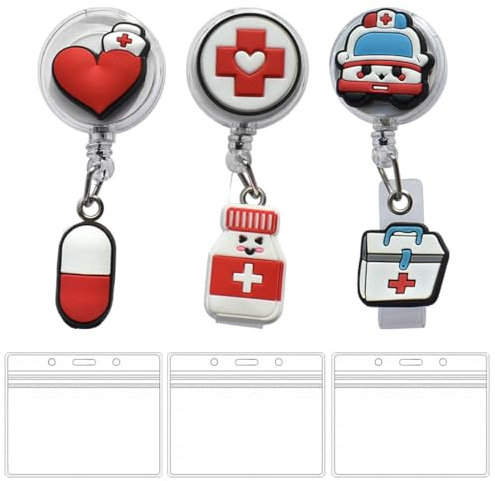 WUSJCOF 6 Pièces Porte-Badge Infirmière, Enrouleur Badge Rétractable en Feutre, Support Badge avec Clip pour Infirmières, Médecins, Personnel Médical, Accessoire Infirmière Pratique