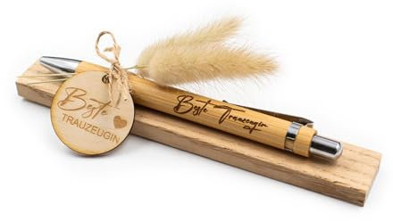 VmG-Store Holz Kugelschreiber als Geschenkidee zum Muttertag Mama Vatertag Geburtstag Papa Oma und Opa Arbeitskollege Freundin Freund (Ohne Wunschname, 19 Beste Trauzeugin)