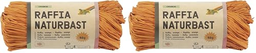 folia 9040 - Raffia Naturbast orange, 1 Bündel mit 50 g, Schnur aus natürlichem Strohgemisch, ideal zum Basteln, zur Dekoration oder für Gestecke, Sträuße und andere floristische Arbeiten
