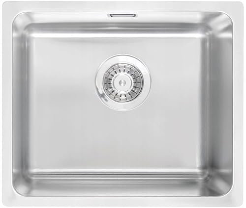 DomoDomo Egeria Fregadero de 1 cámara para bajo encimera, acero inoxidable cepillado, 44 x 38 x 20 cm, incluye sifón, tapón y cubierta