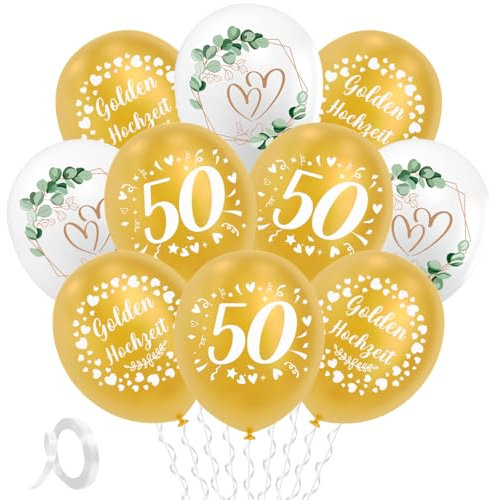 Goldene Hochzeit Deko 30 Stück, Goldene Hochzeit Luftballons, 50. Gold Luftballons